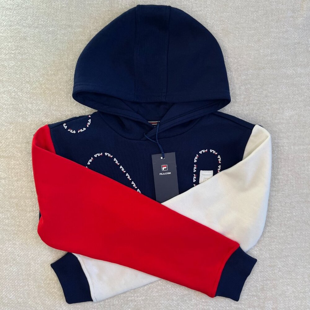 FILA Hunter AOP Navy White & Red Pullover Hoodie Boys Size Small NWT